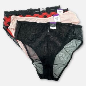 INC, Jenni, b.tempt'd Mix NWT Panties Lace Check Solid XXL 4 pk Red Black Pink